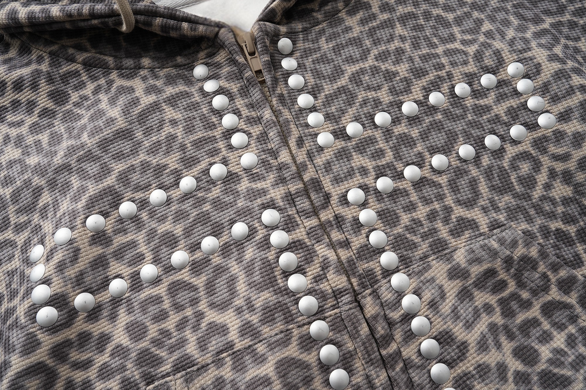 3-6-5.shop Studded Cross Cropped Zip Hoodie