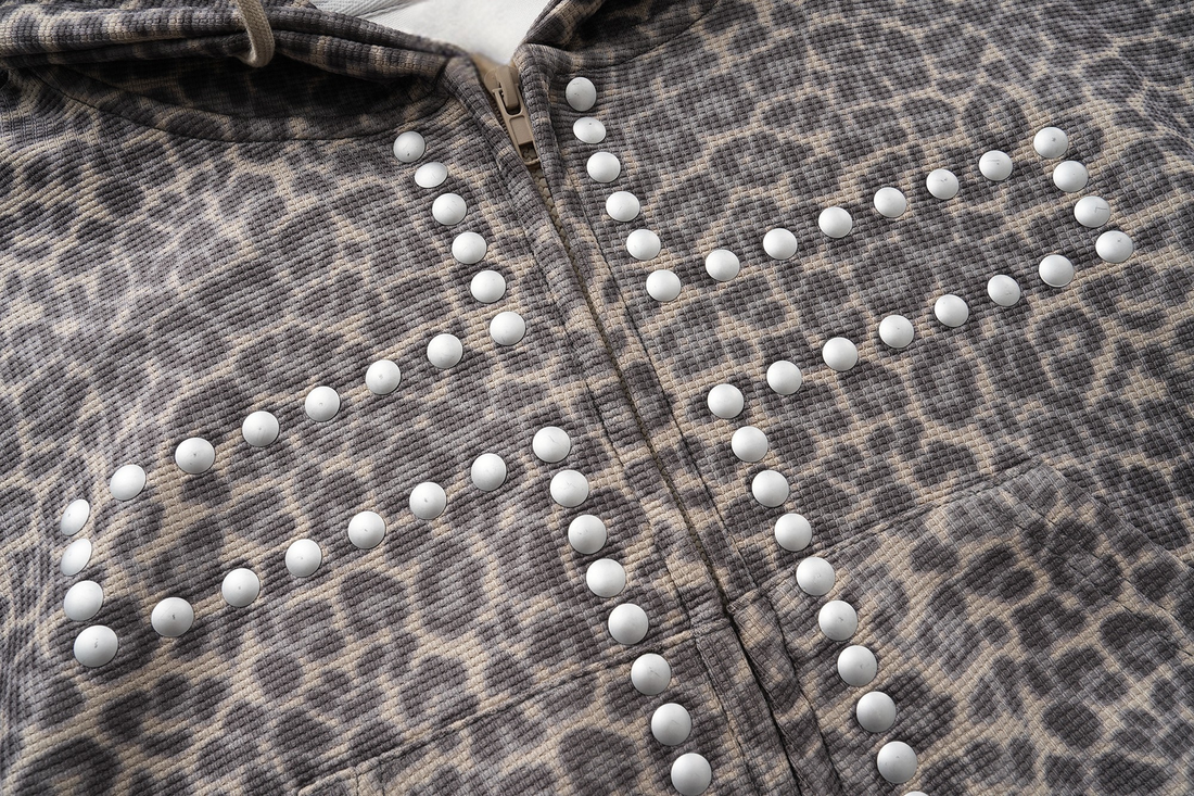 3-6-5.shop Studded Cross Cropped Zip Hoodie