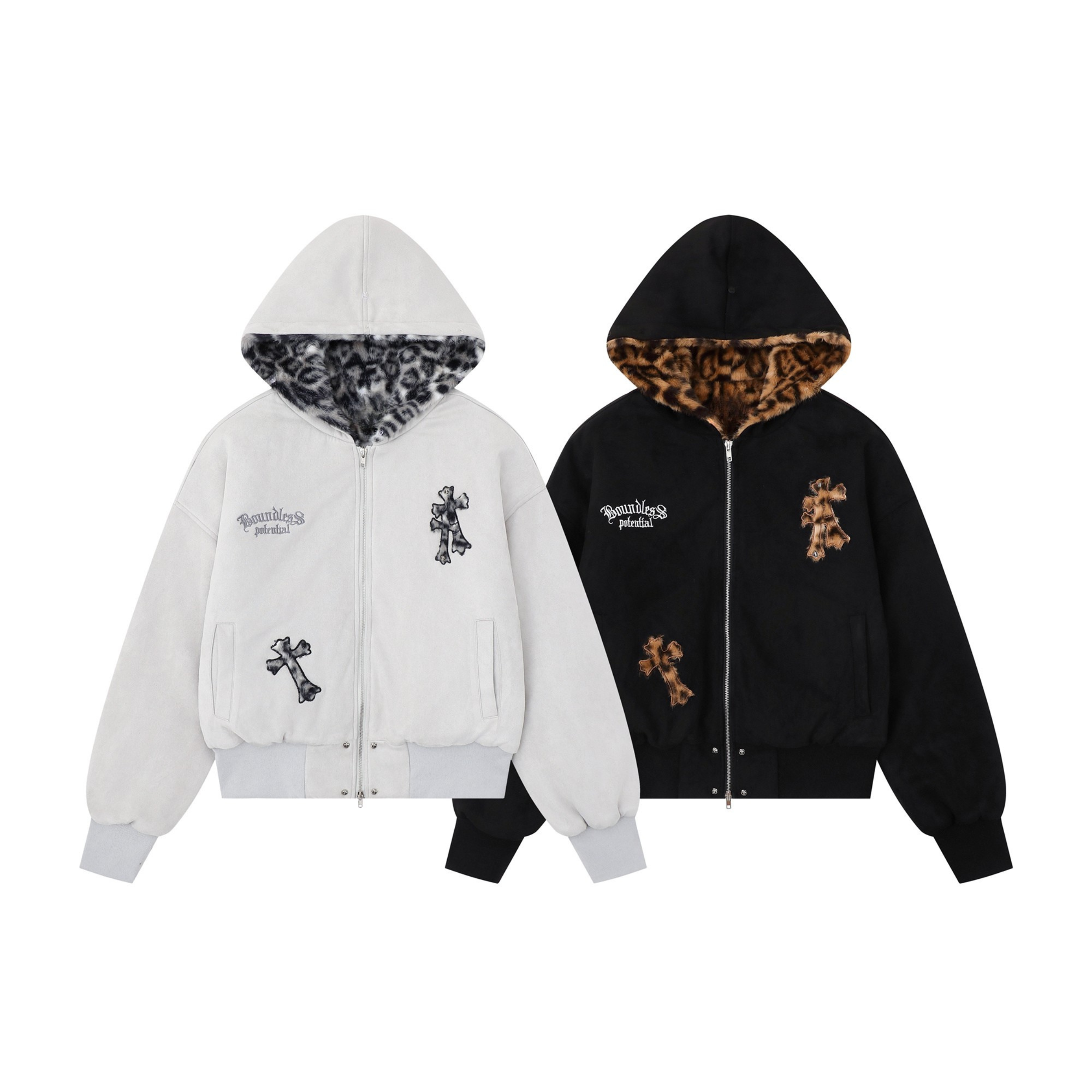 3-6-5.shop Cross Patch Fur Hoodie Jacket
