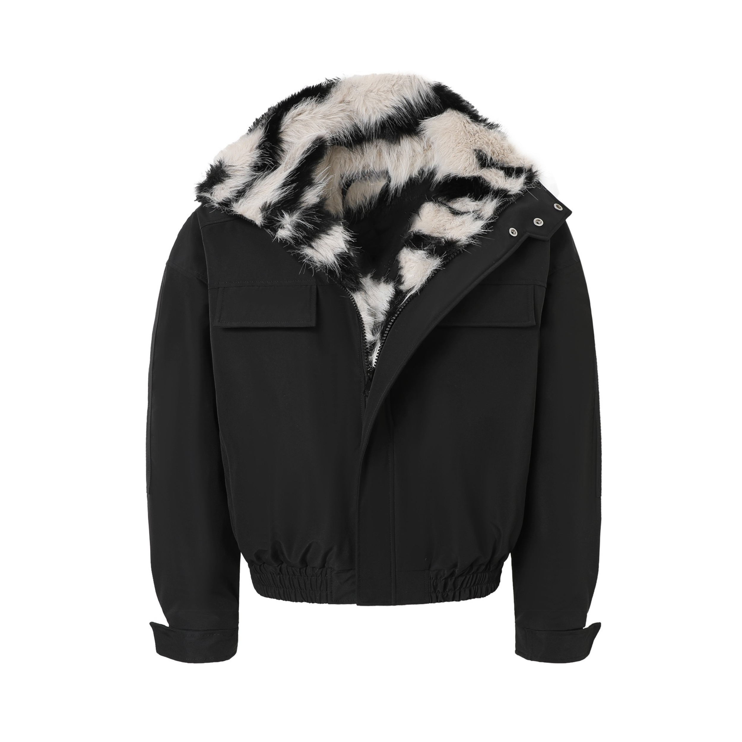 3-6-5.shop Zebra Fur-Lined Bomber Jacket