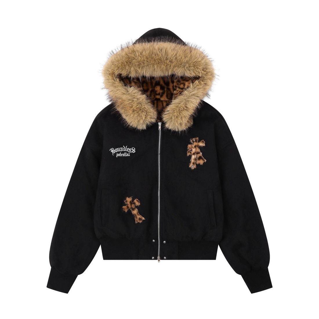 3-6-5.shop Cross Patch Fur Hoodie Jacket