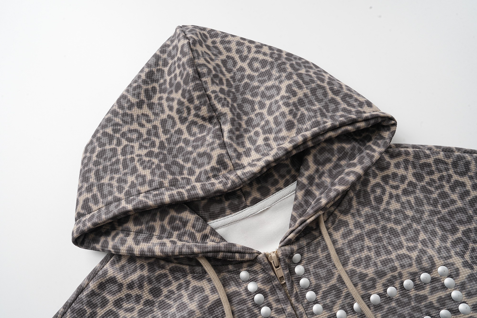3-6-5.shop Studded Cross Cropped Zip Hoodie