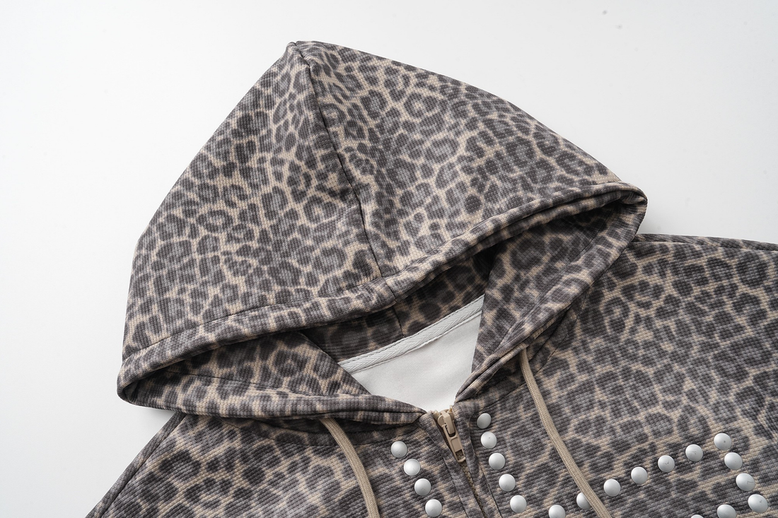 3-6-5.shop Studded Cross Cropped Zip Hoodie