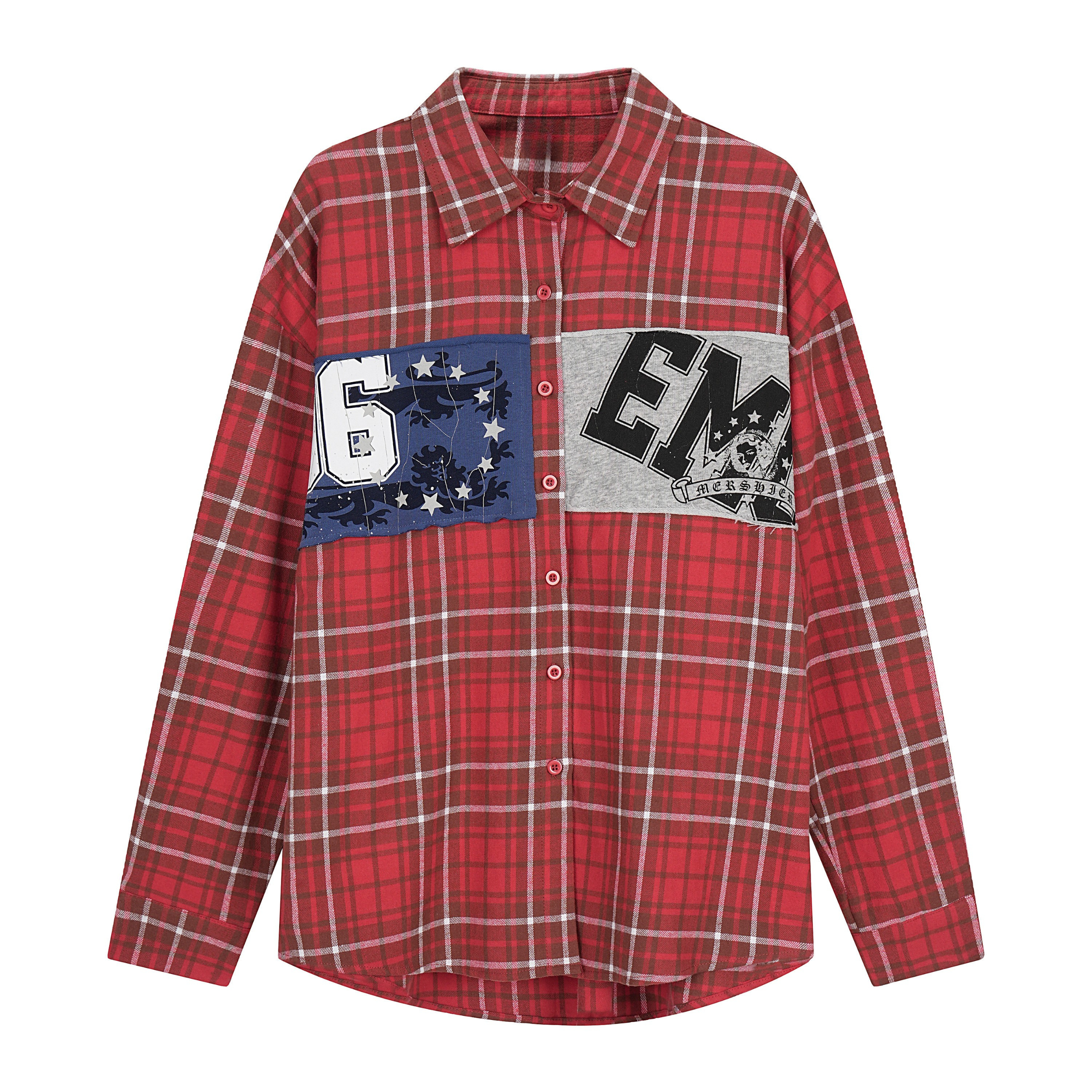 3-6-5.shop Patchwork Plaid Button-Up Shirt