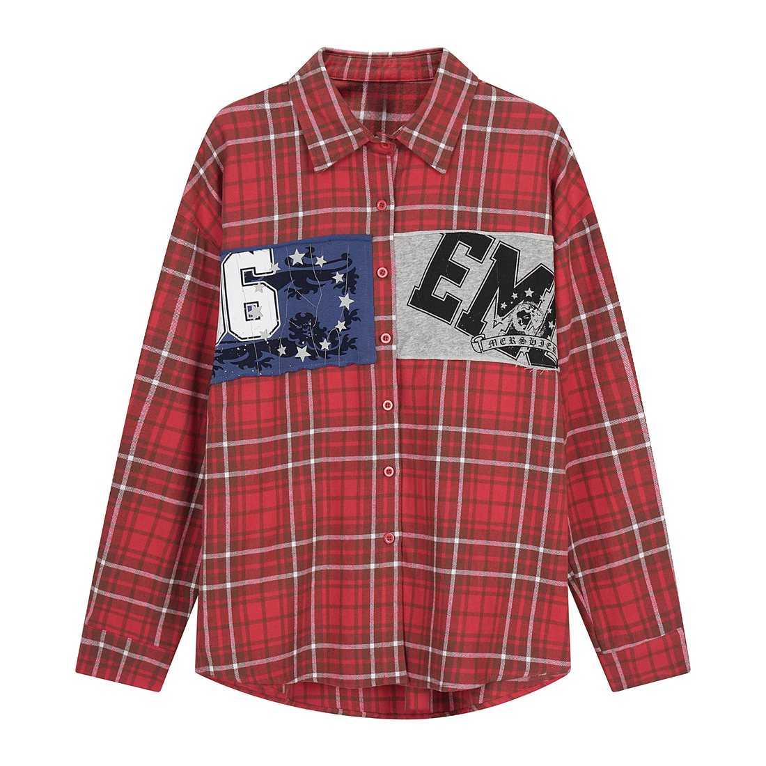 3-6-5.shop Patchwork Plaid Button-Up Shirt