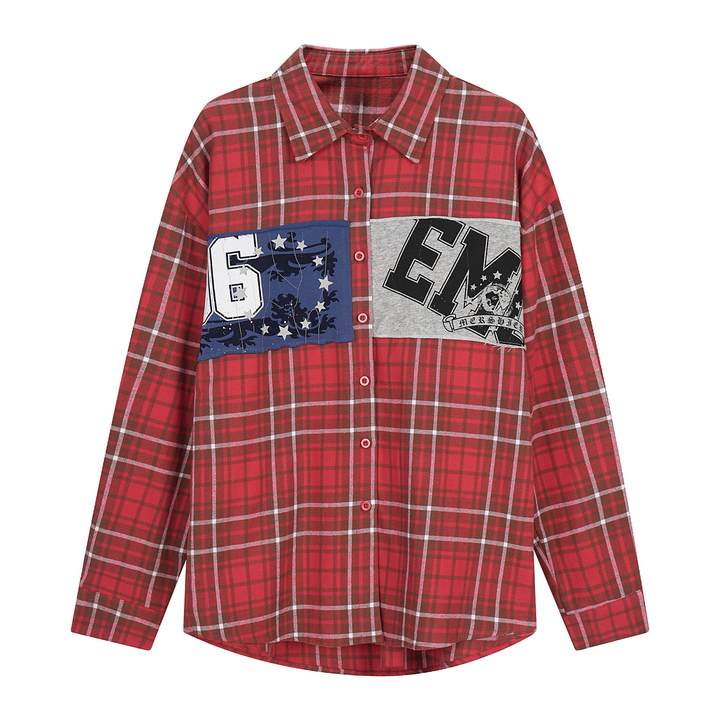 3-6-5.shop Patchwork Plaid Button-Up Shirt