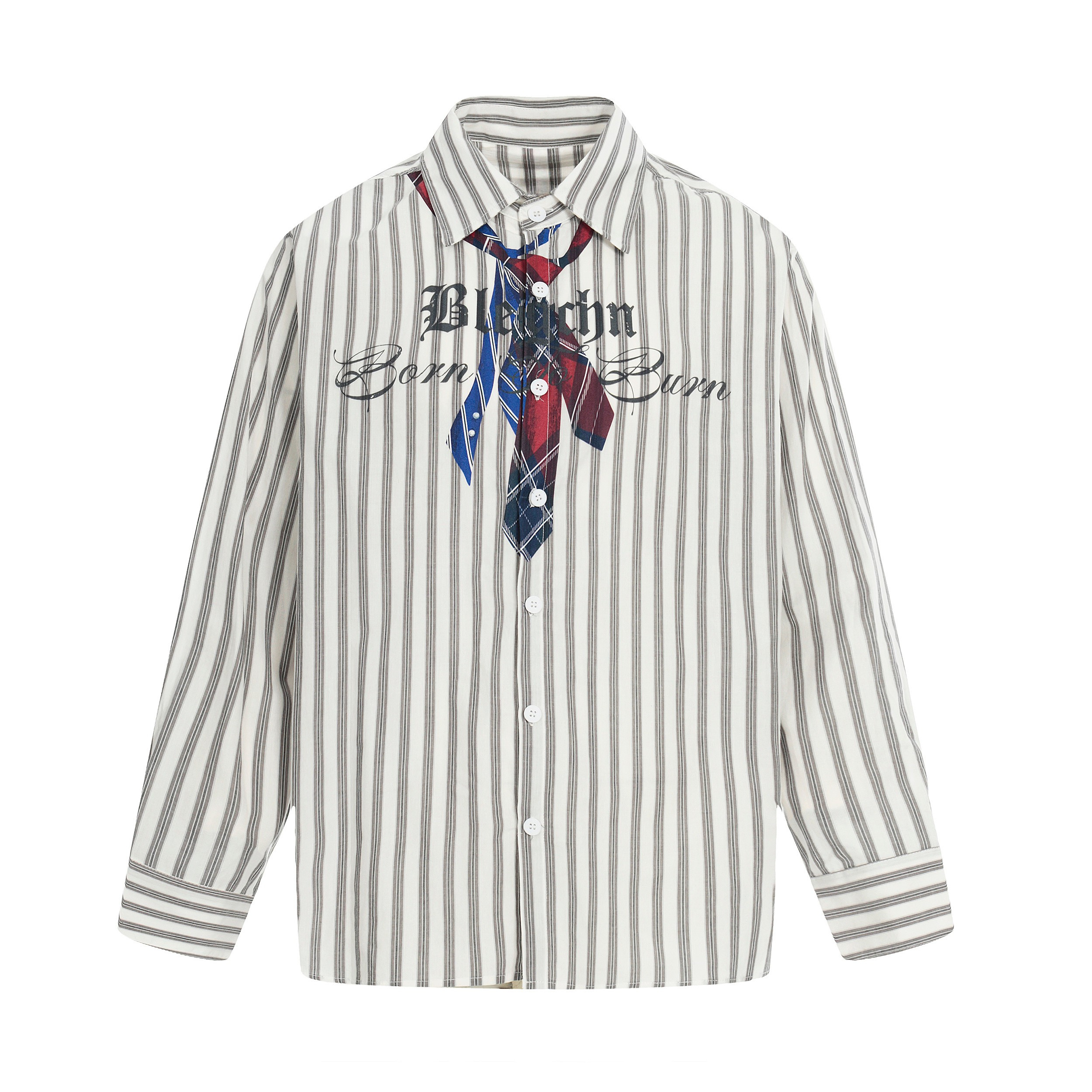 3-6-5.shop Striped Tie-Detail Button-Up Shirt