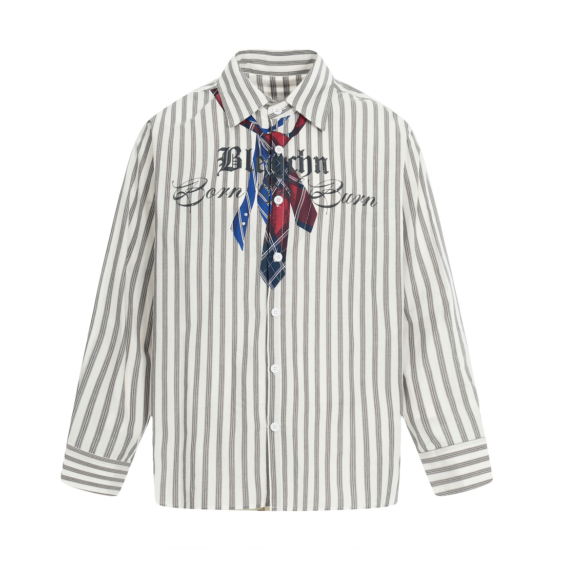 3-6-5.shop Striped Tie-Detail Button-Up Shirt