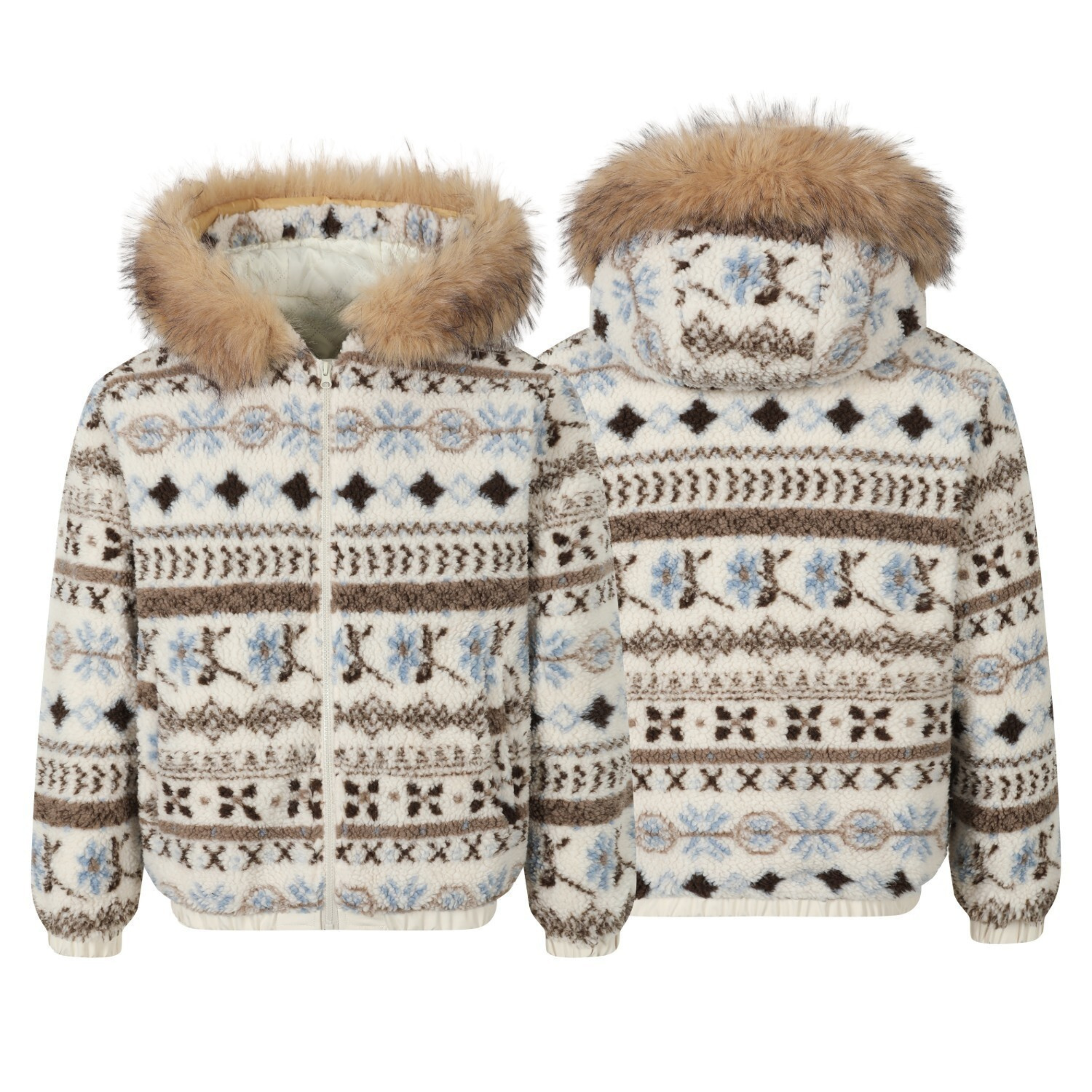 3-6-5.shop Nordic Pattern Fur Hood Jacket