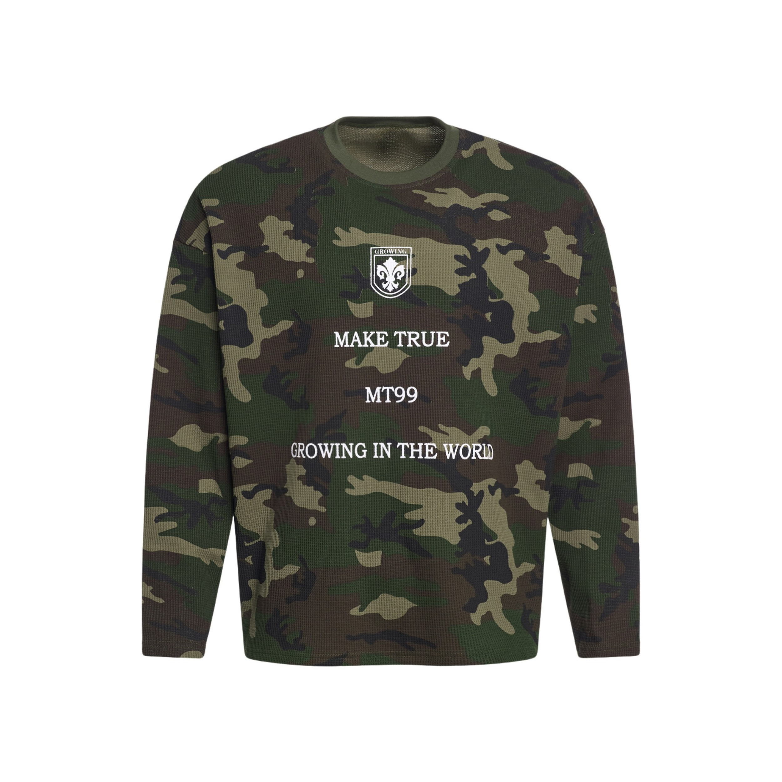 3-6-5.shop Camo Text Graphic Longsleeve