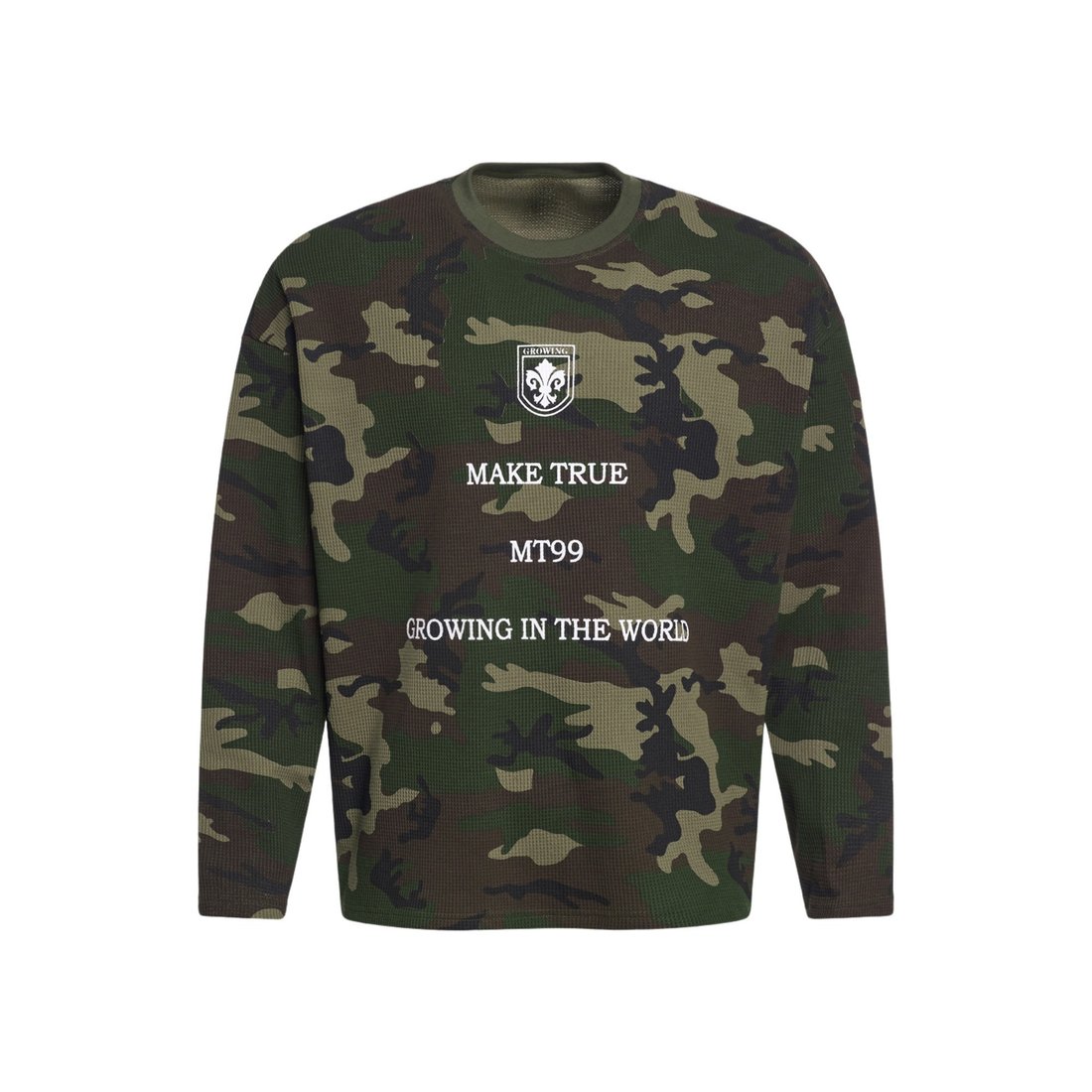 3-6-5.shop Camo Text Graphic Longsleeve