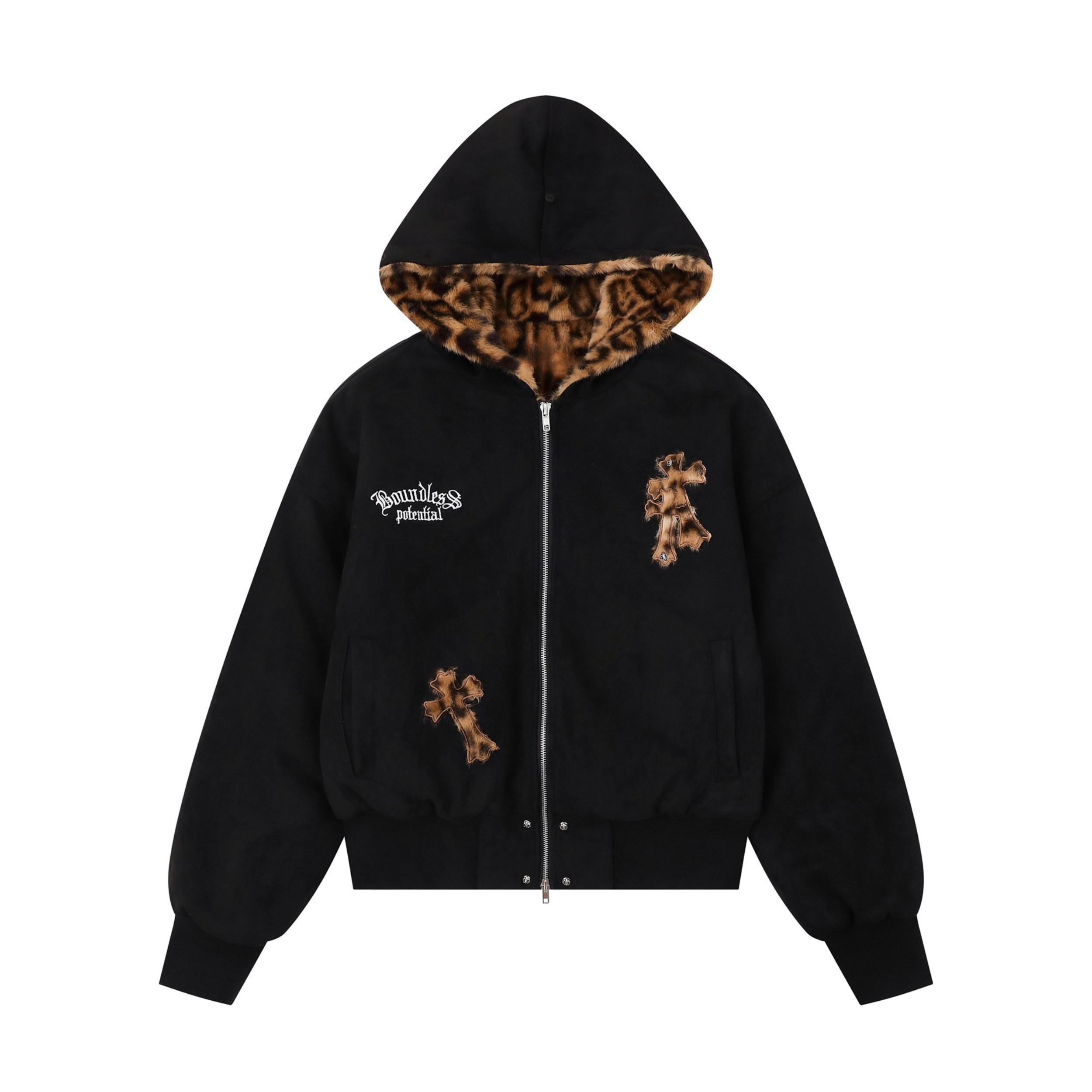 3-6-5.shop Cross Patch Fur Hoodie Jacket