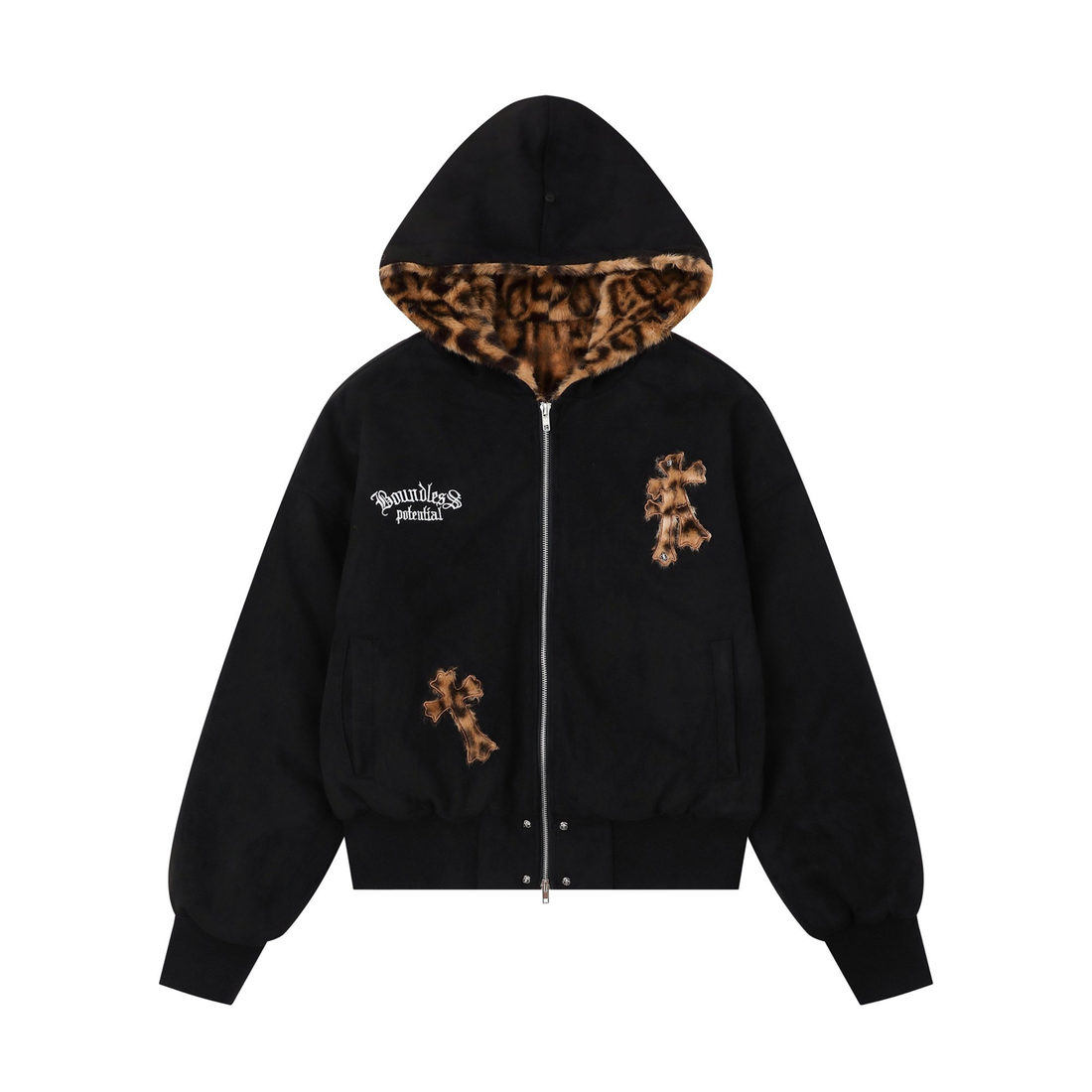 3-6-5.shop Cross Patch Fur Hoodie Jacket
