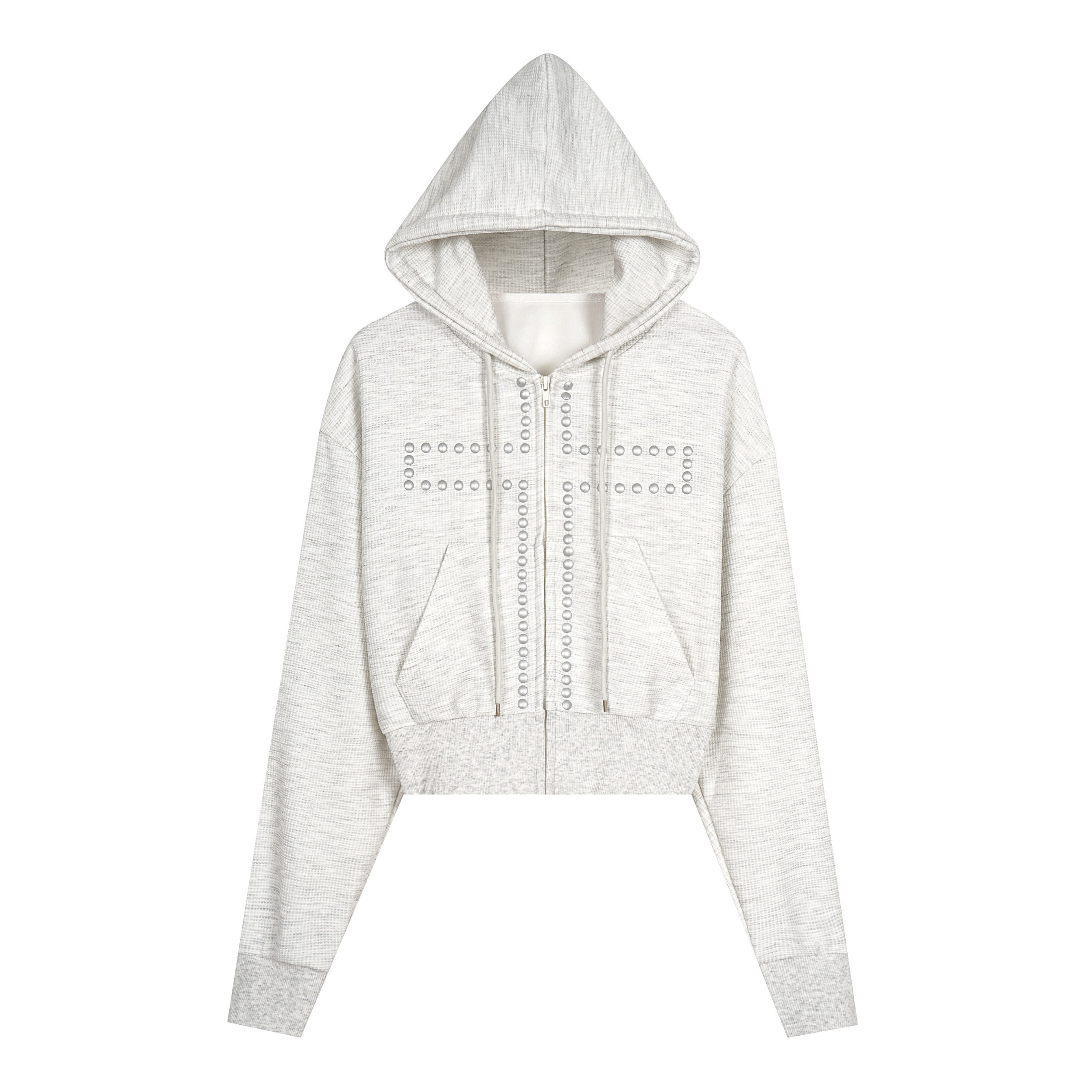 3-6-5.shop Studded Cross Cropped Zip Hoodie