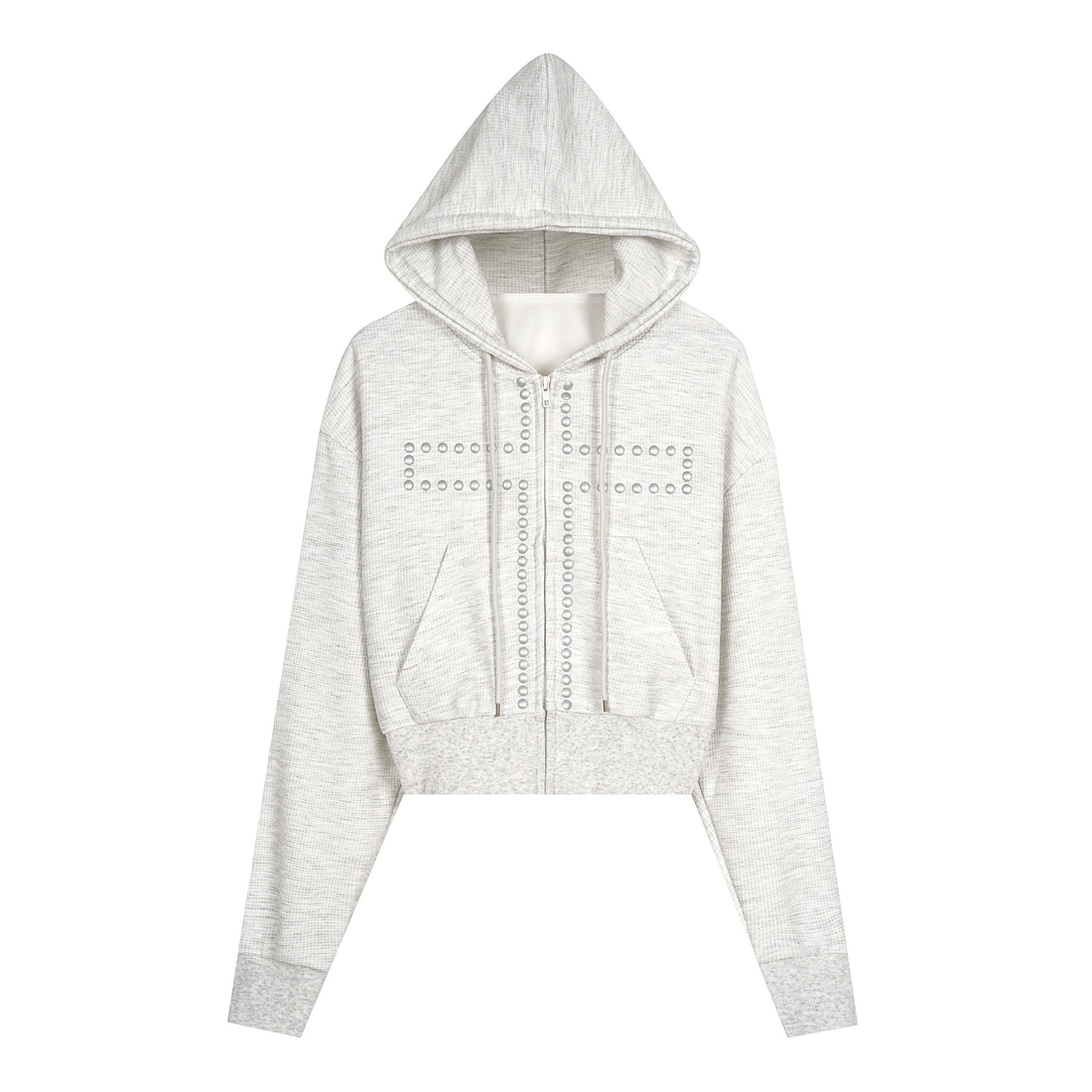 3-6-5.shop Studded Cross Cropped Zip Hoodie