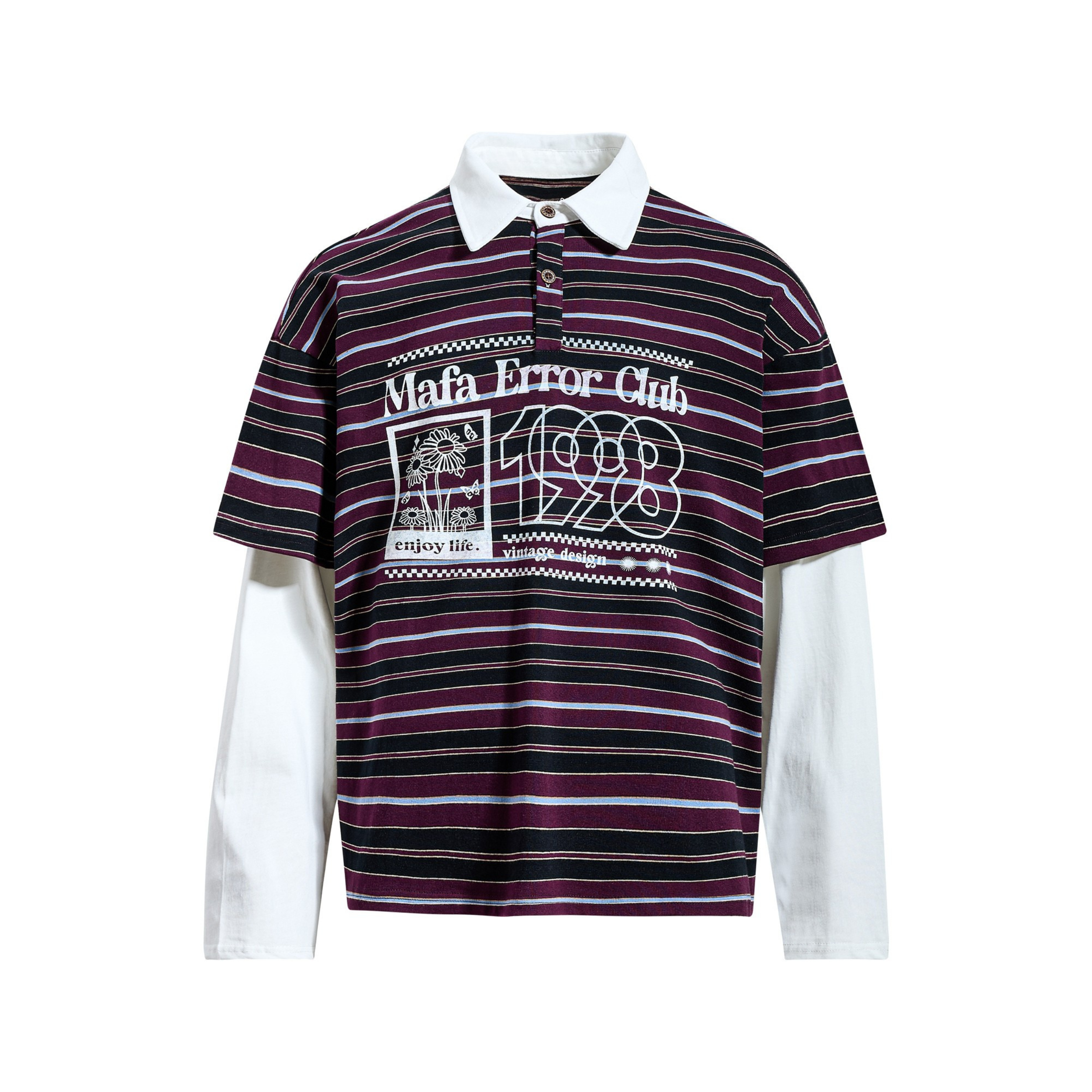 3-6-5.shop Striped Graphic Layered Polo