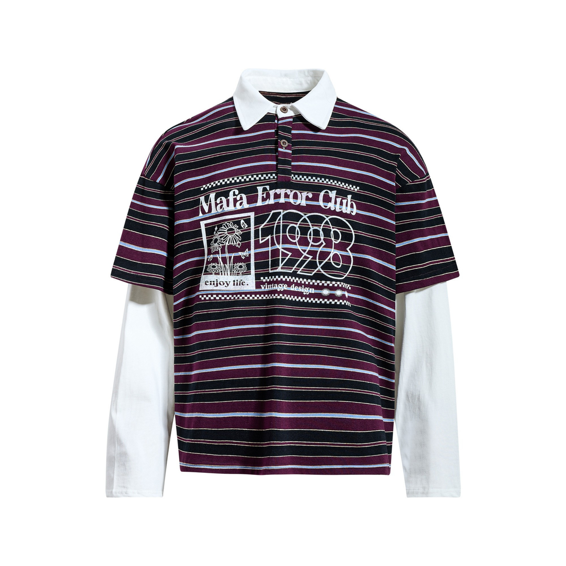 3-6-5.shop Striped Graphic Layered Polo