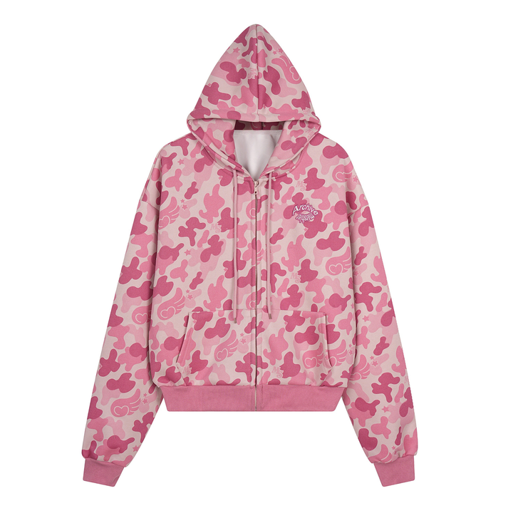 3-6-5.shop Camo Graphic Zip-Up Hoodie