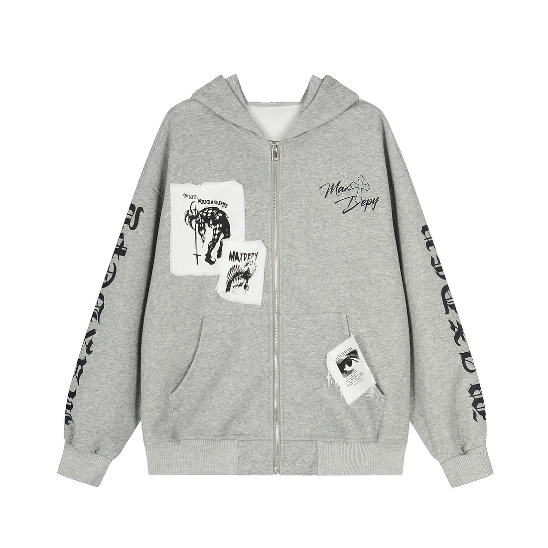 3-6-5.shop Distressed Graphic Zip Hoodie