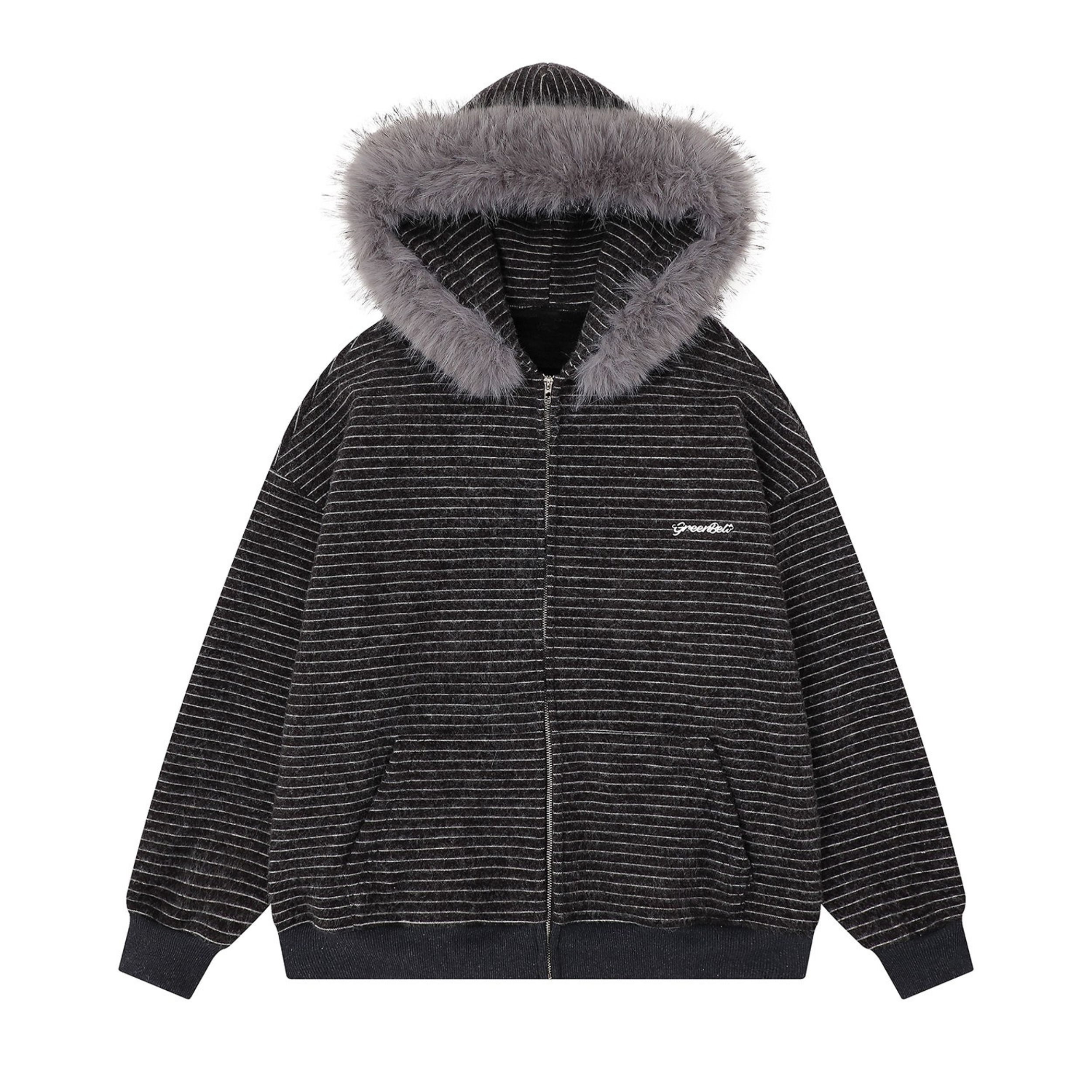 3-6-5.shop Striped Knit Zip Hoodie