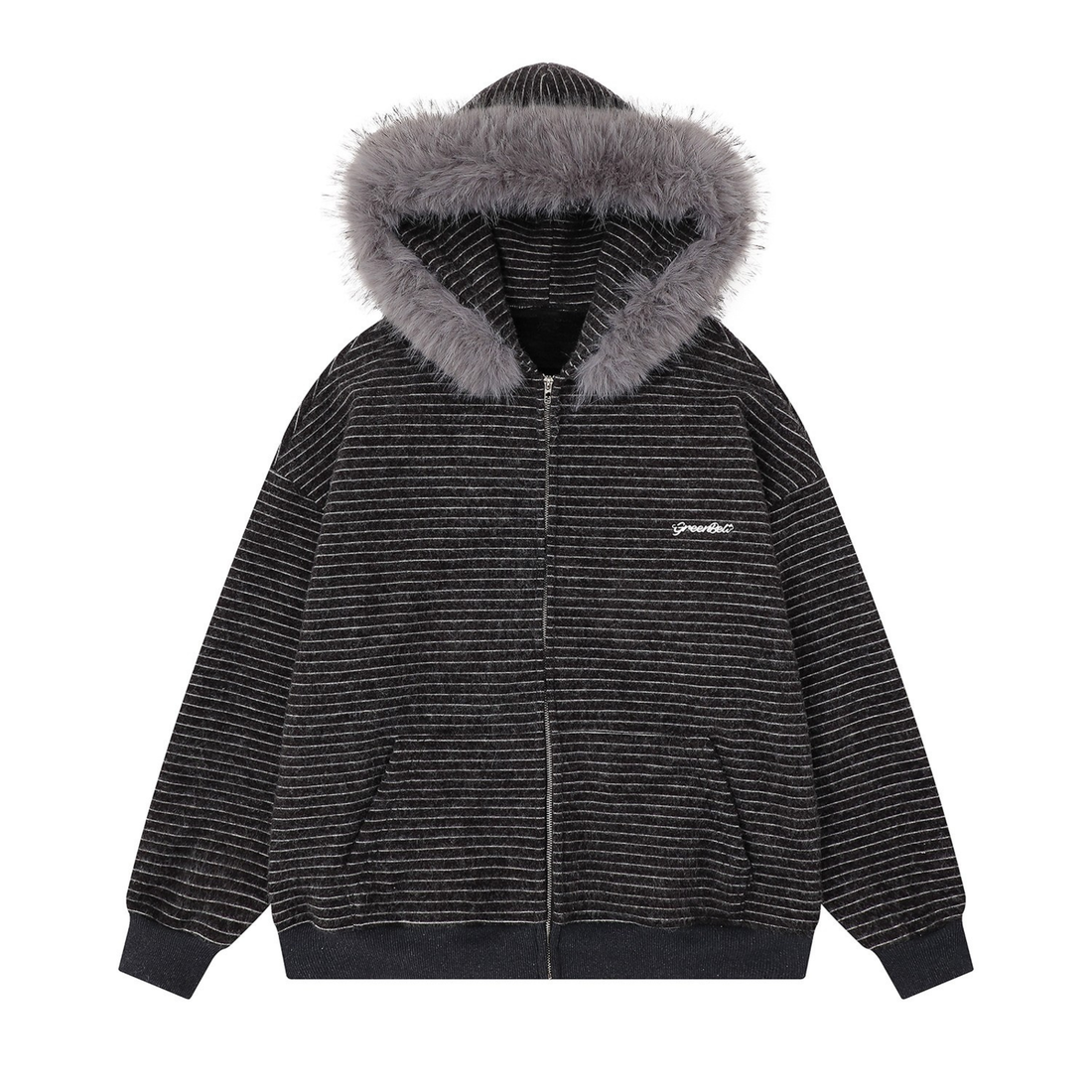 3-6-5.shop Striped Knit Zip Hoodie