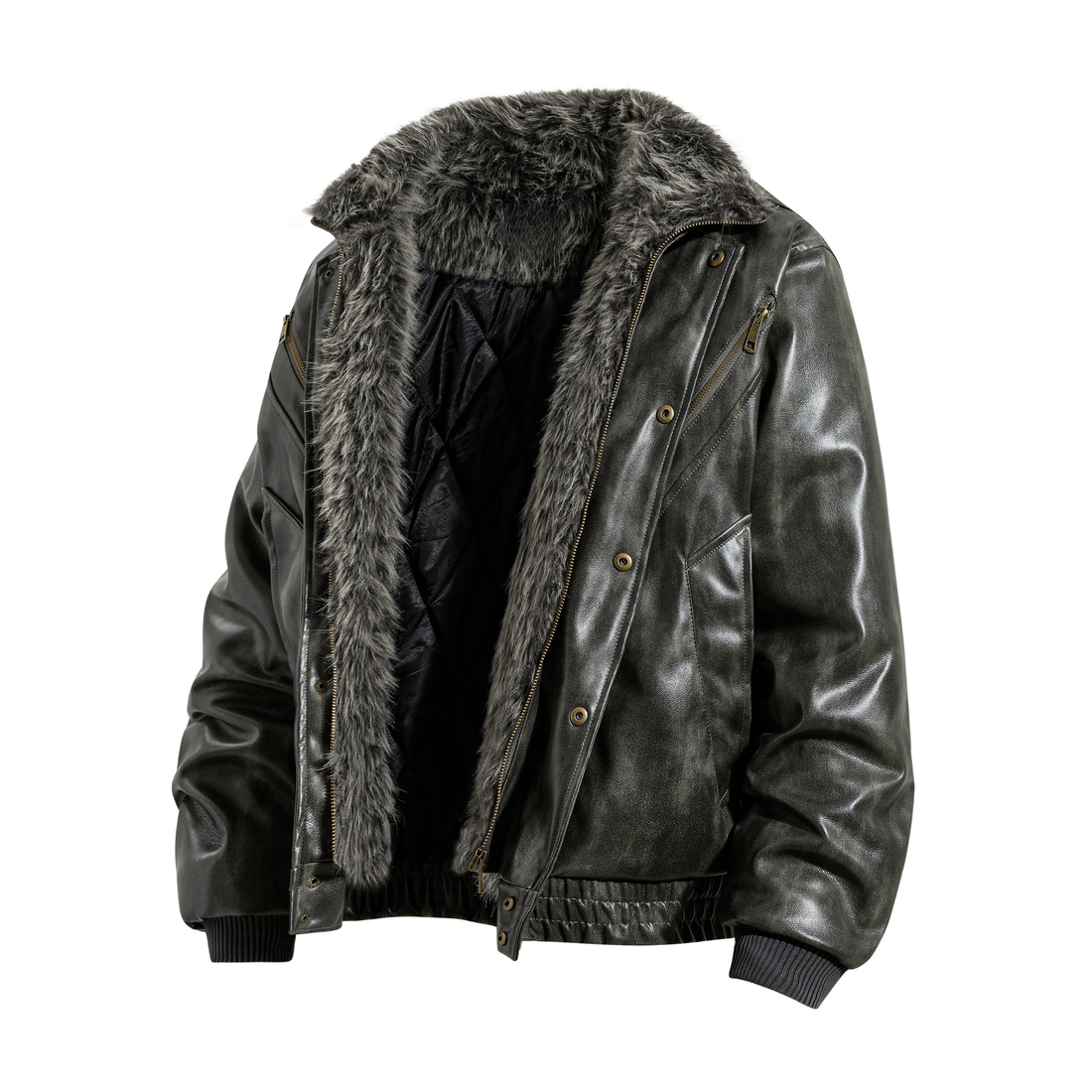 3-6-5.shop Faux Leather Bomber Jacket