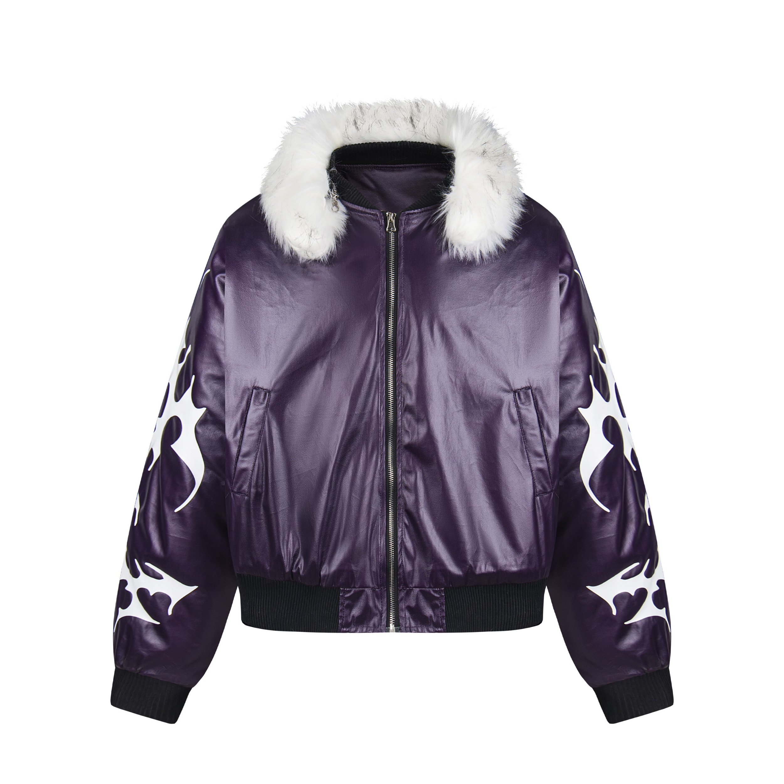 3-6-5.shop Flame Fur-Collar Bomber Jacket
