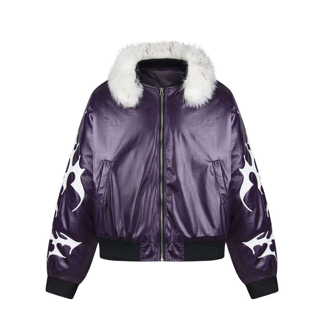 3-6-5.shop Flame Fur-Collar Bomber Jacket