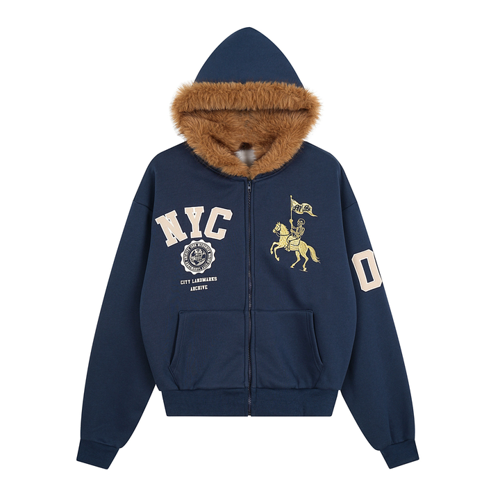3-6-5.shop NYC Fur-Lined Zip Hoodie
