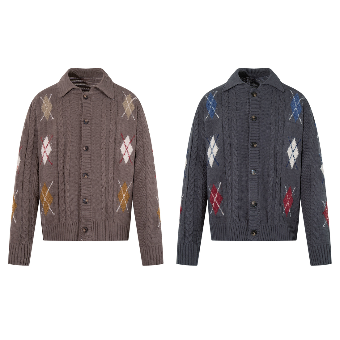 3-6-5.shop Argyle Cable Knit Cardigan