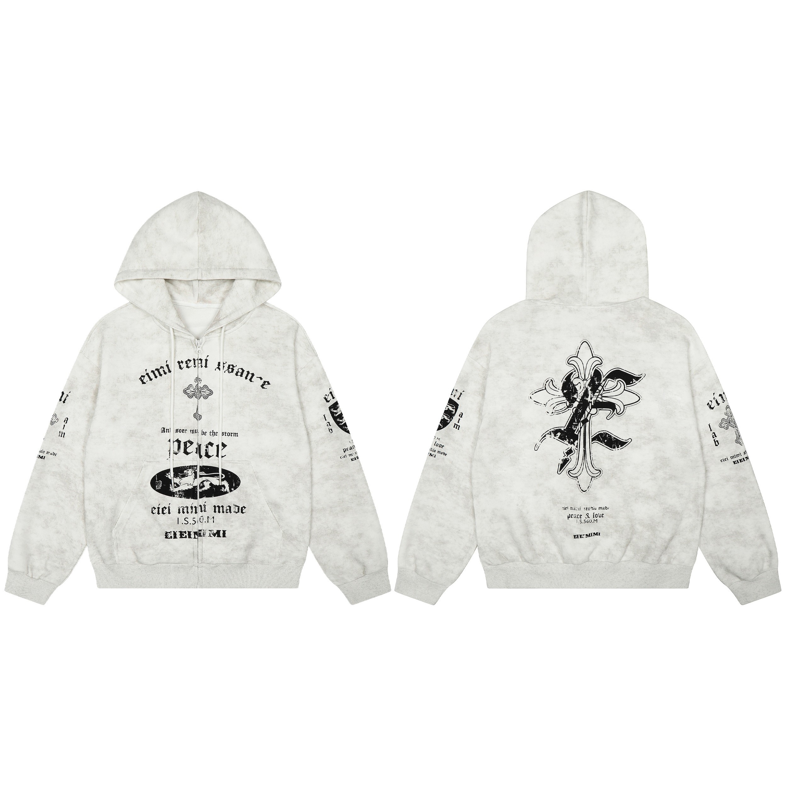 3-6-5.shop Vintage Graphic Zip-Up Hoodie
