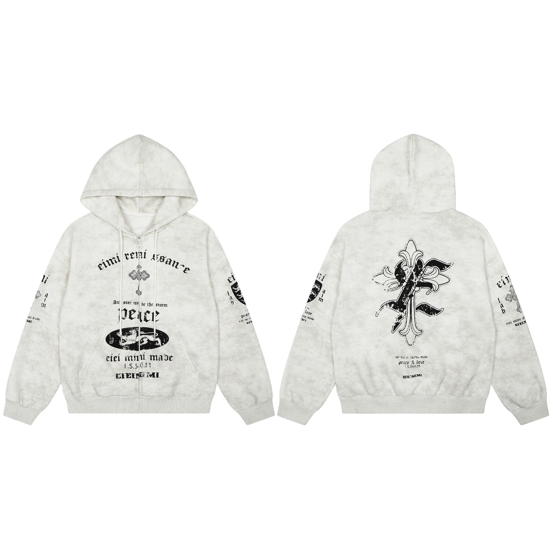 3-6-5.shop Vintage Graphic Zip-Up Hoodie