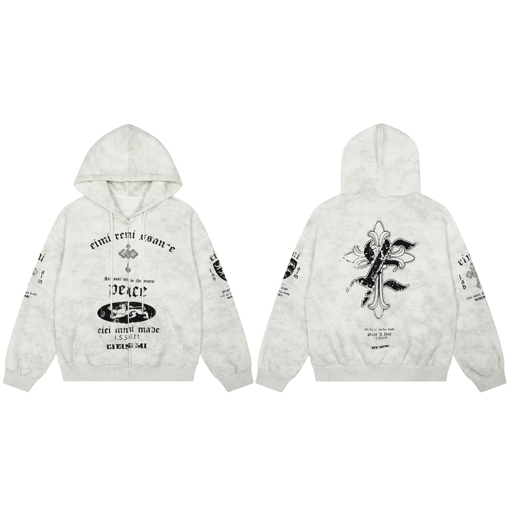 3-6-5.shop Vintage Graphic Zip-Up Hoodie