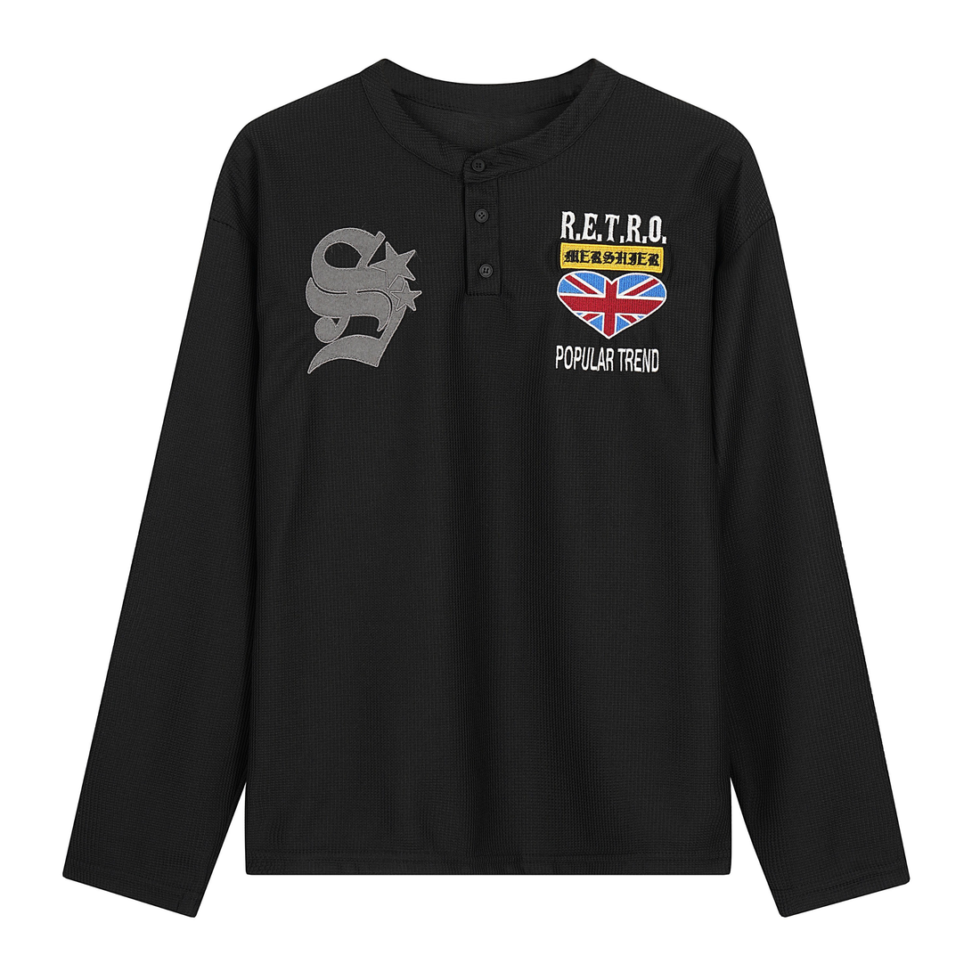 3-6-5.shop Retro Henley Long Sleeve Tee