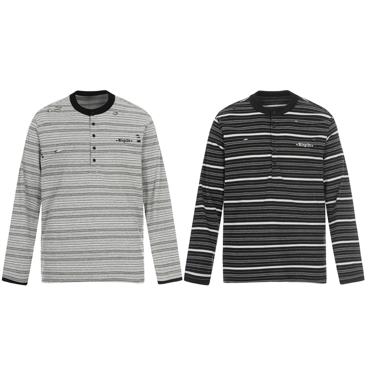 3-6-5.shop Striped Henley Long Sleeve Tee