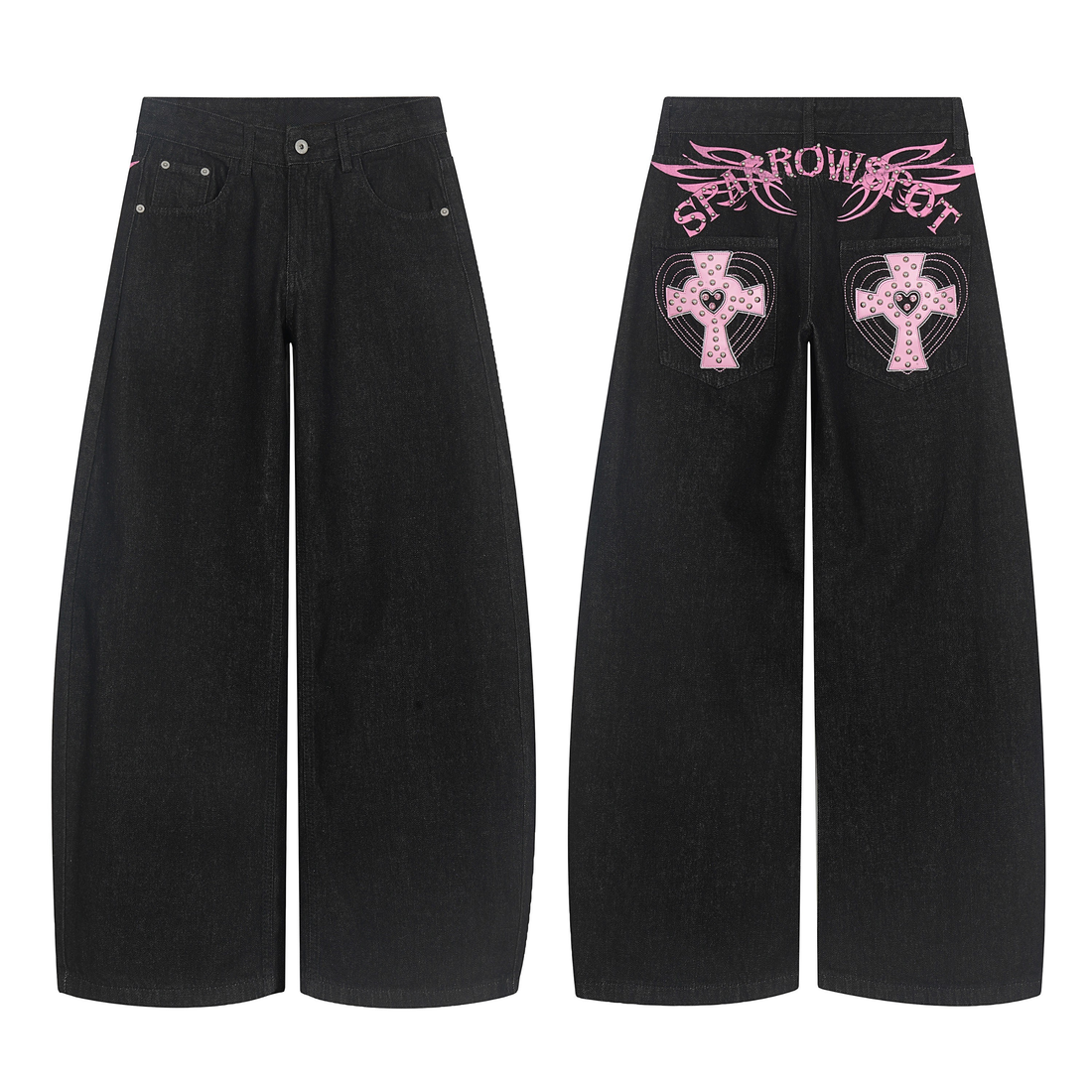 3-6-5.shop Cross Pocket Graphic Wide-Leg Jeans