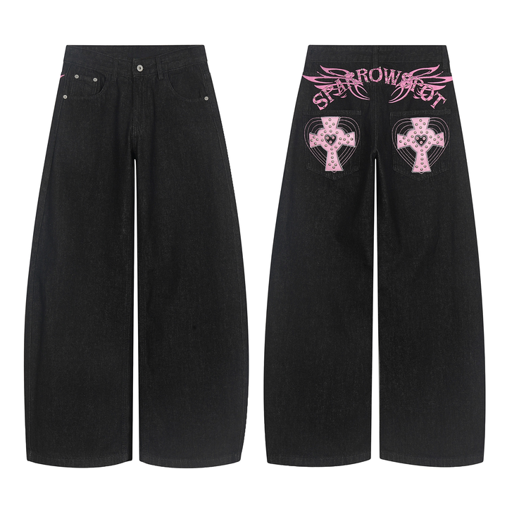 3-6-5.shop Cross Pocket Graphic Wide-Leg Jeans