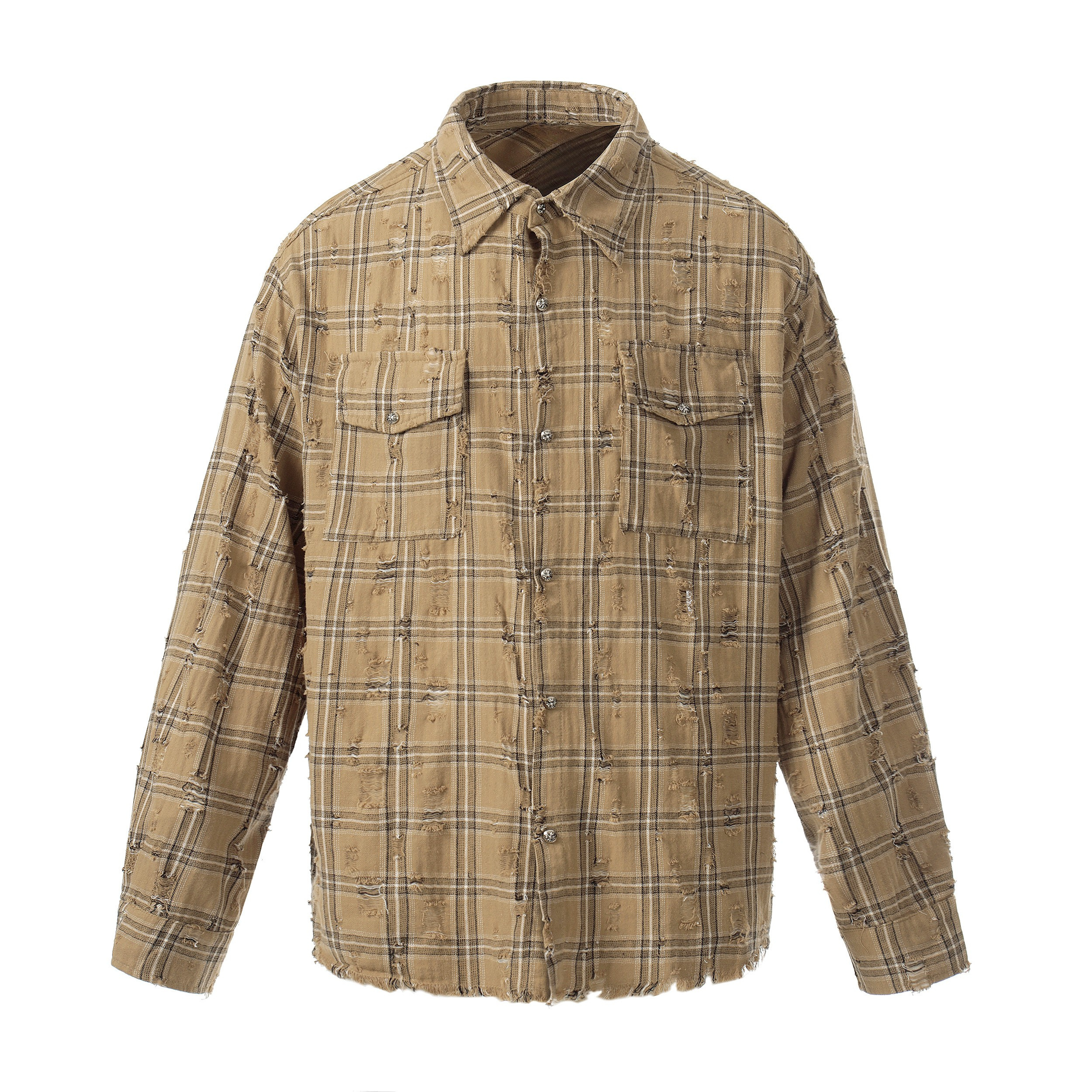 3-6-5.shop Distressed Plaid Shirt Jacket