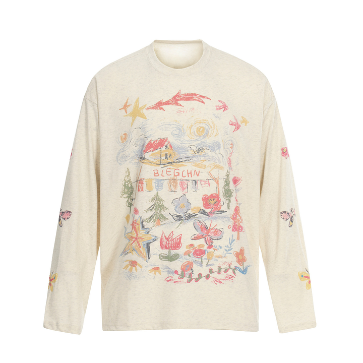 3-6-5.shop Hand-Drawn Art Graphic Long Sleeve Tee