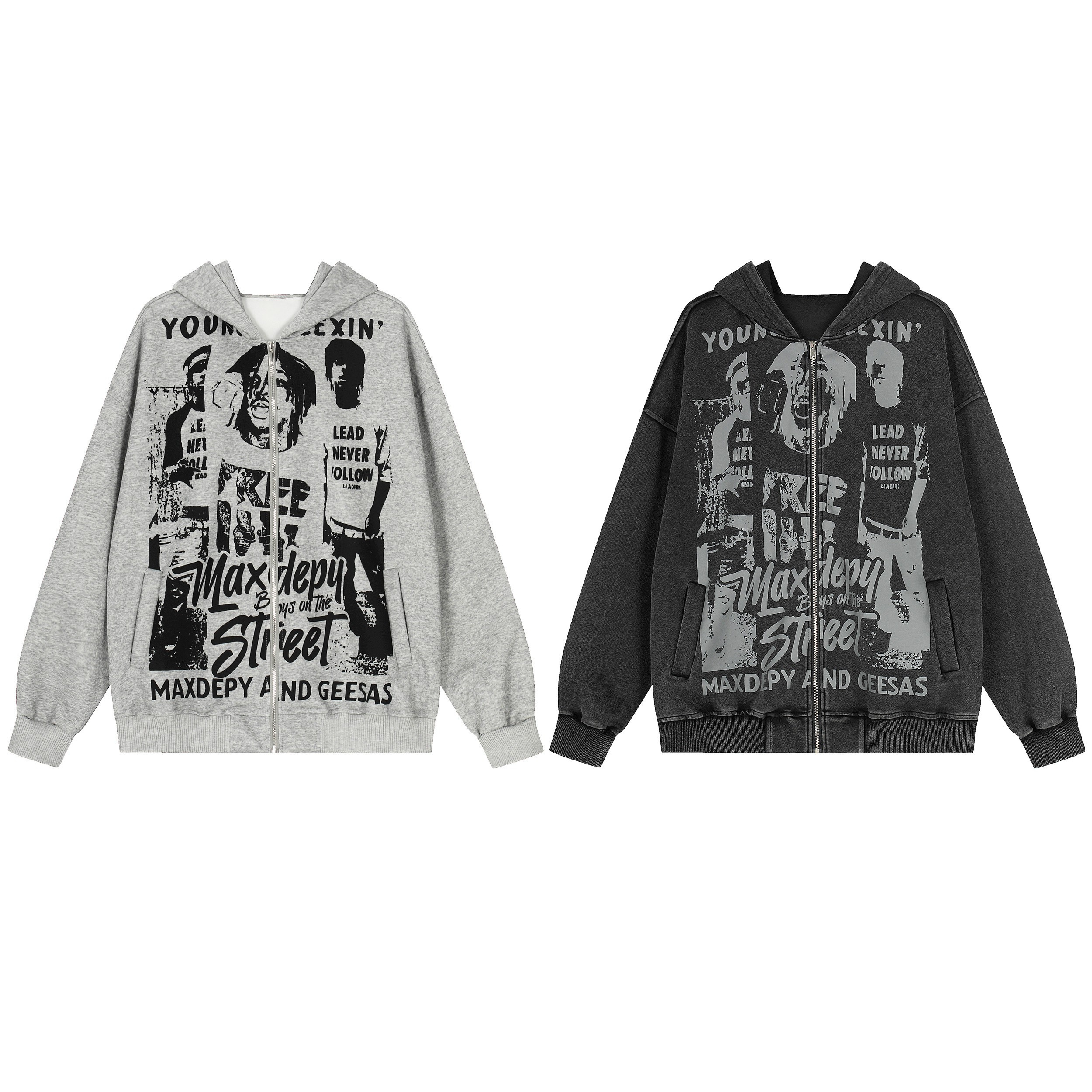 3-6-5.shop Street Manifesto Graphic Zip Hoodie