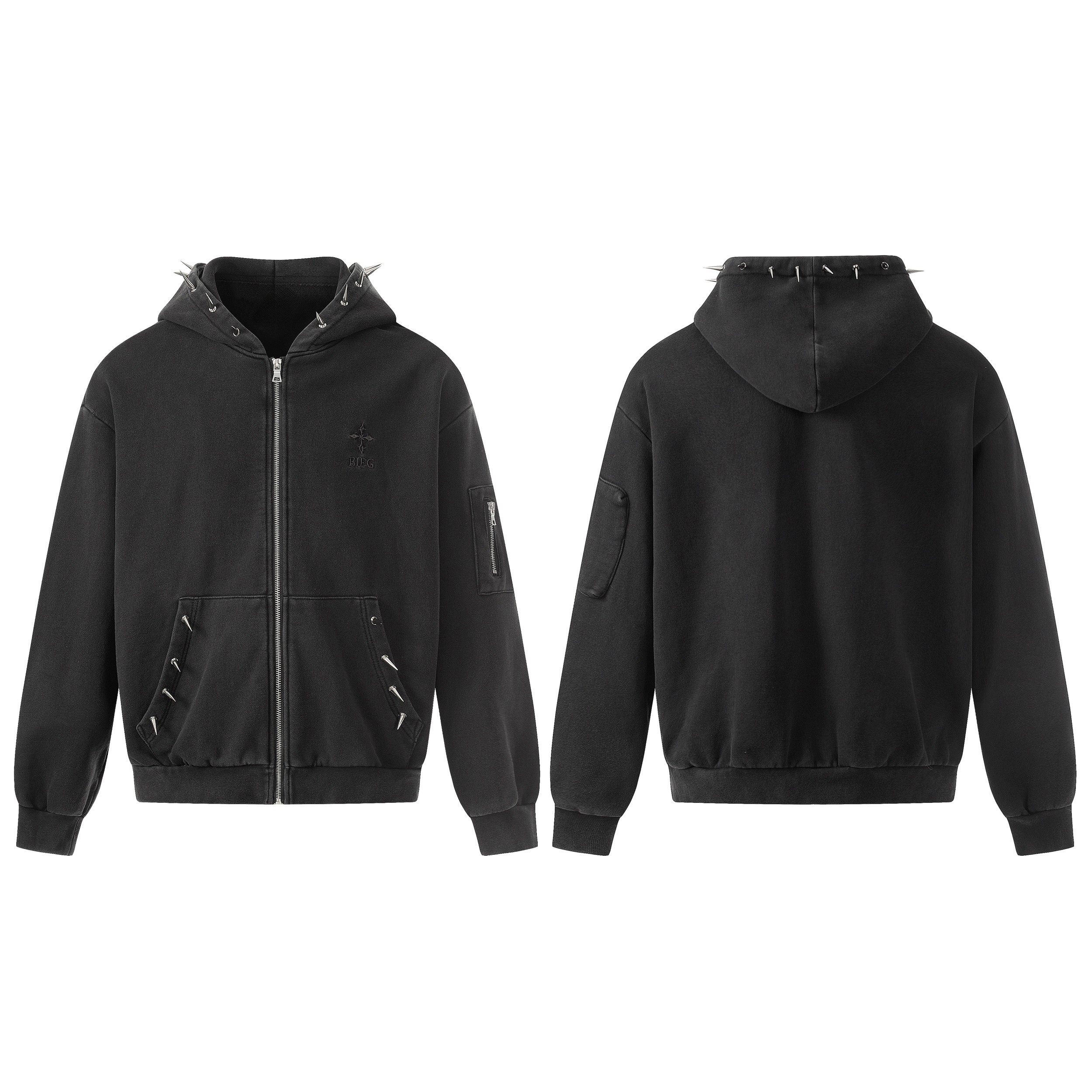3-6-5.shop Studded Zip-Up Hoodie
