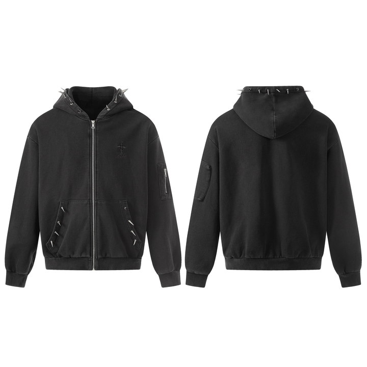 3-6-5.shop Studded Zip-Up Hoodie