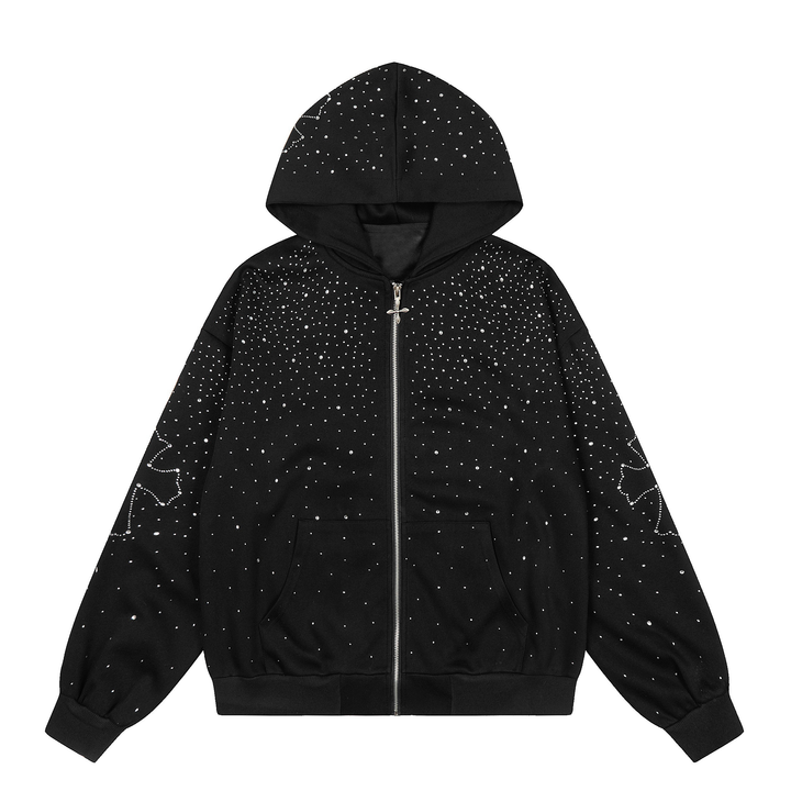 3-6-5.shop All-Over Rhinestone Zip Hoodie
