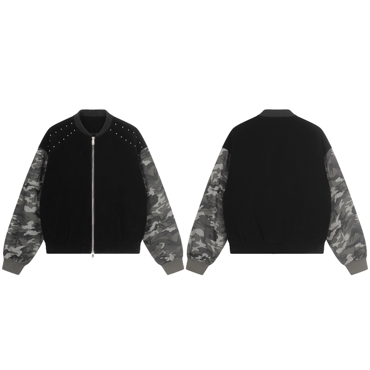 3-6-5.shop Camo Sleeve Varsity Jacket