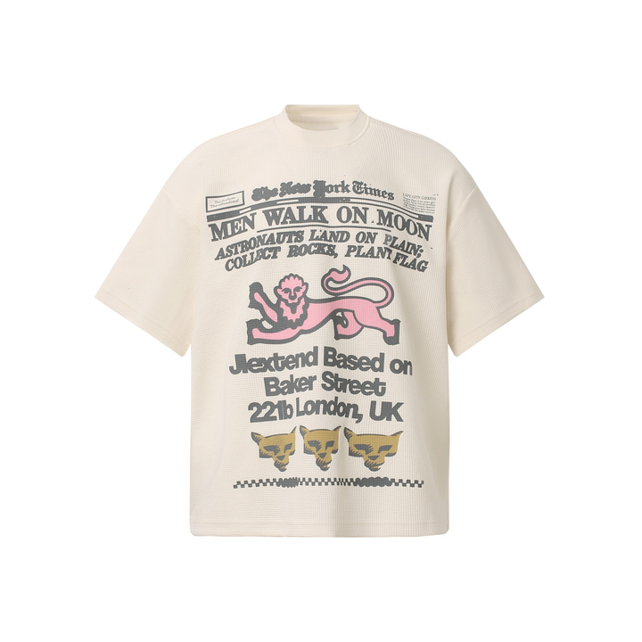 3-6-5.shop Vintage Newspaper Graphic Waffle Tee
