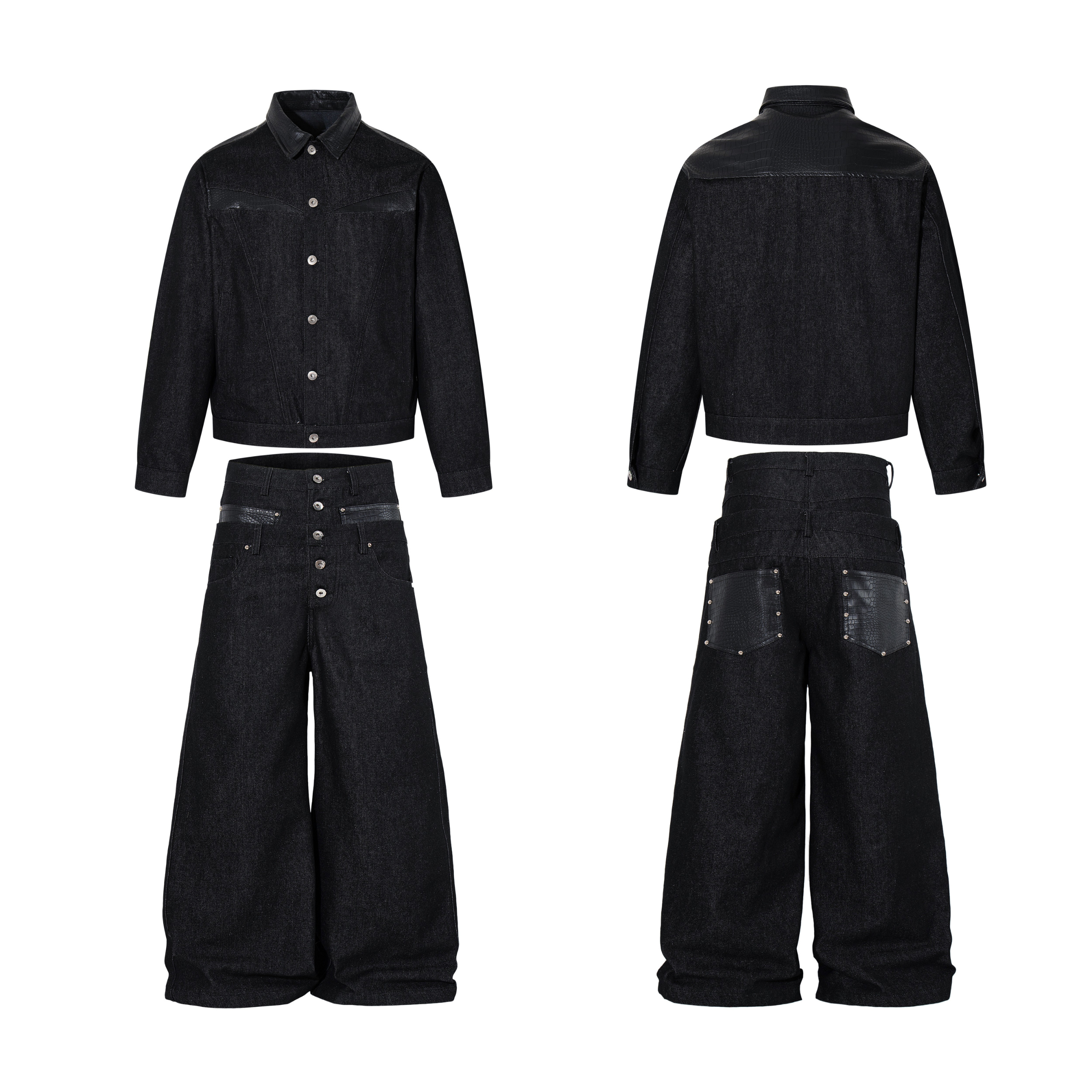 3-6-5.shop Wide Leg Button Fly Denim Pants