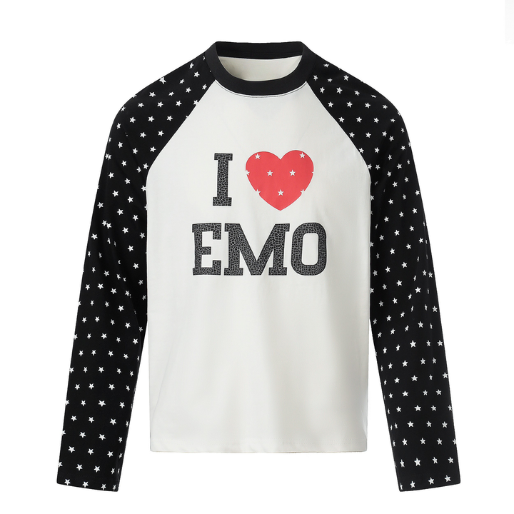3-6-5.shop “I ♥ EMO” Raglan Long Sleeve Tee