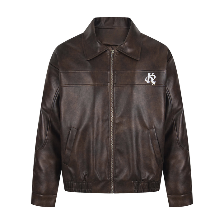 3-6-5.shop Vintage Lettering PU Jacket