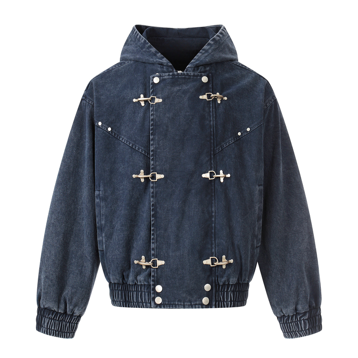 3-6-5.shop Buckle Detail Washed Hooded Jacket