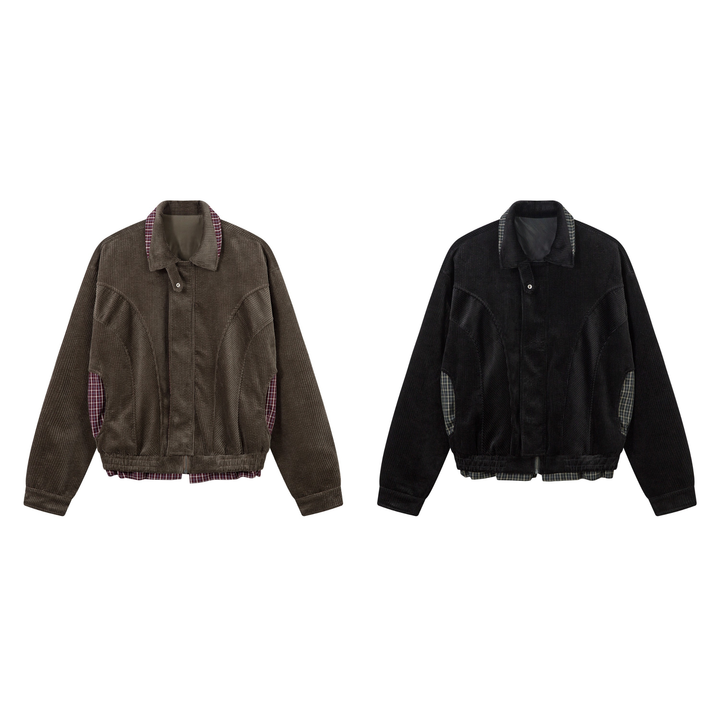 3-6-5.shop Corduroy Plaid-Lined Zip Jacket